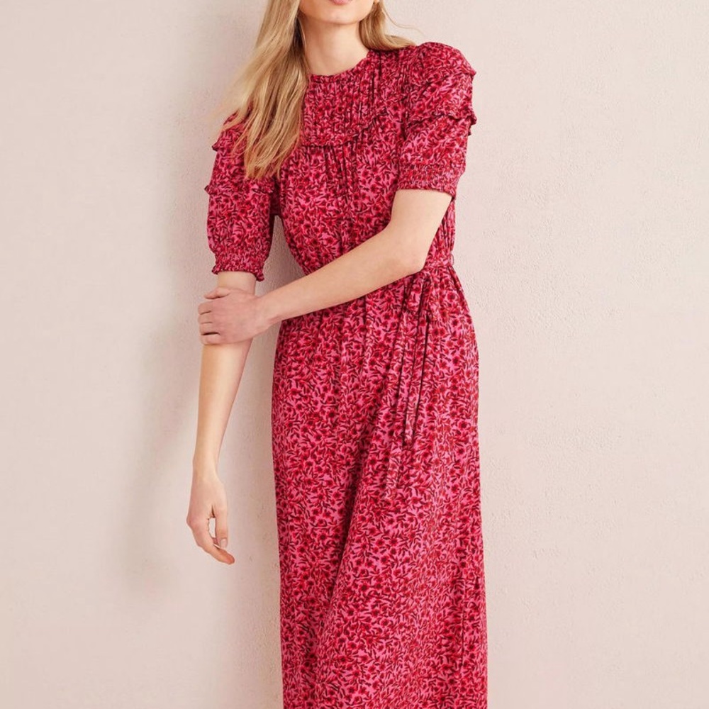 Boden pink print jersey dress sz 6 NWT